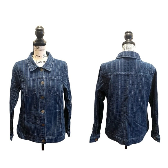 Christopher & Banks striped Denim Jean Jacket Blue Size Medium stretch Cotton - Picture 10 of 10